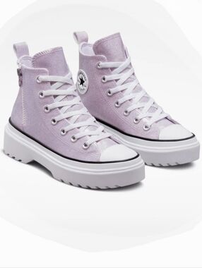 Converse Kid's Chuck Taylor All-Star Lugged Pink Sparkle Sneakers Size 4